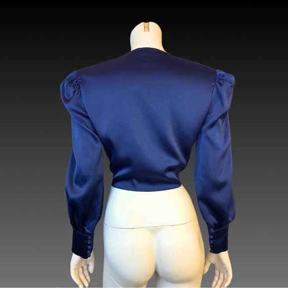 WAYF Navy Blue Satin Tie Front Cropped Shirt Jacket M NWT - Picture 10 of 10